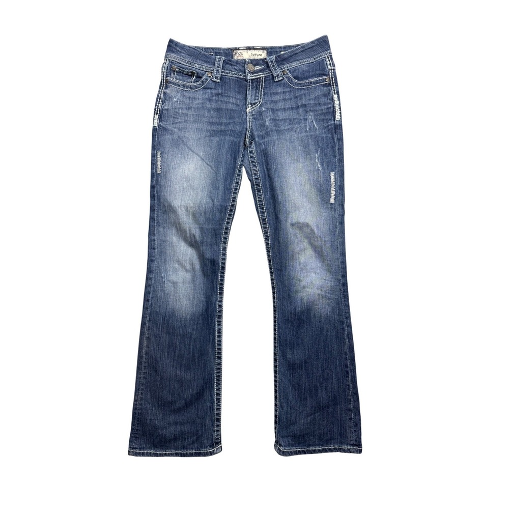 BKE Culture Bootcut Jeans Womens 29R Medium Wash Distressed Embroidered Pockets